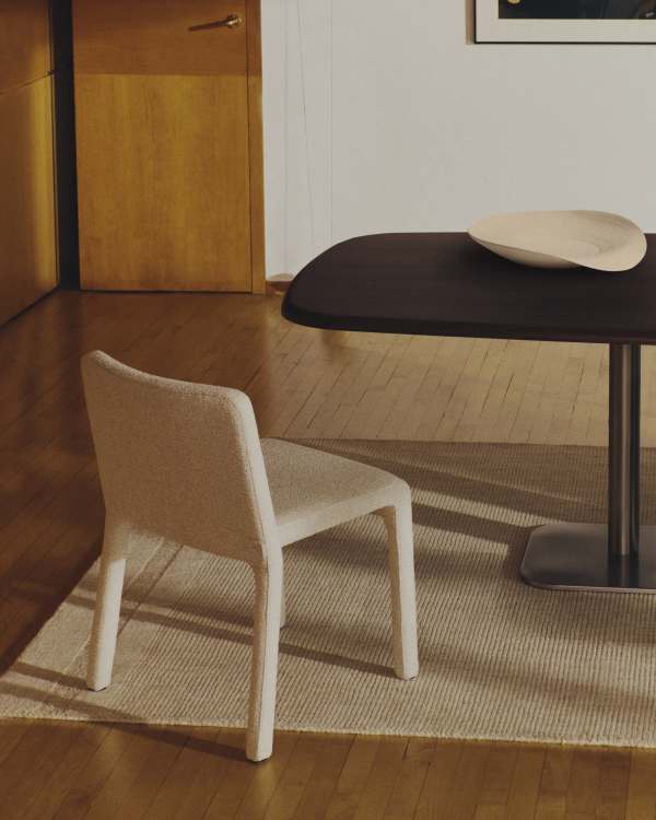 Loria beige chenille stackable chair