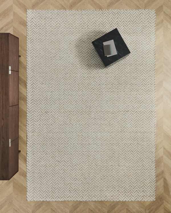 Calira beige woven jacquard wool rug 300 x 200cm