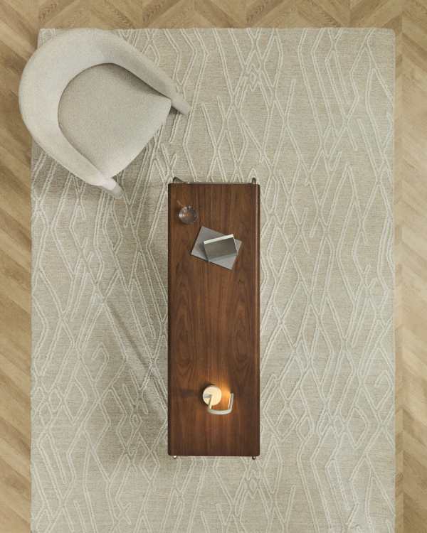 Selira beige wool rug with embroidered effect 300 x 200cm