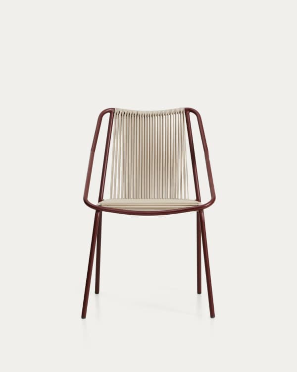 Zivia outdoor chair in ecru rope cord and burgundy galvanised steel