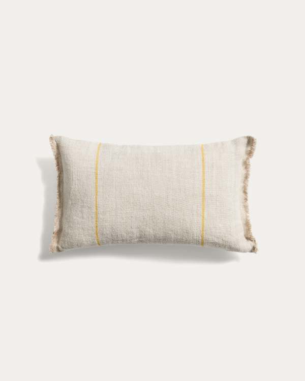 Lidore cushion cover in beige linen with contrasting yellow stripes 30 x 50cm