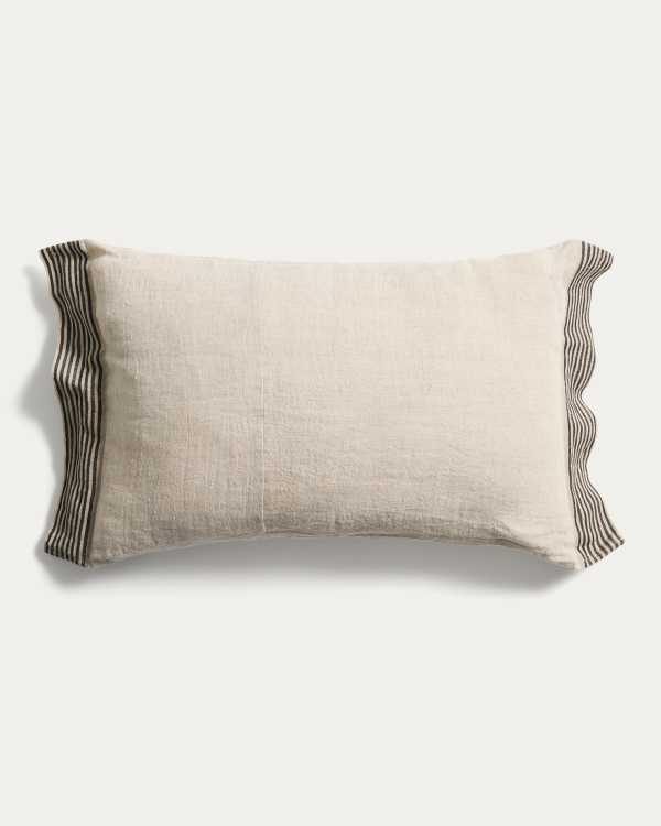 Disea beige linen cushion cover with black striped detail 40 x 60 cm