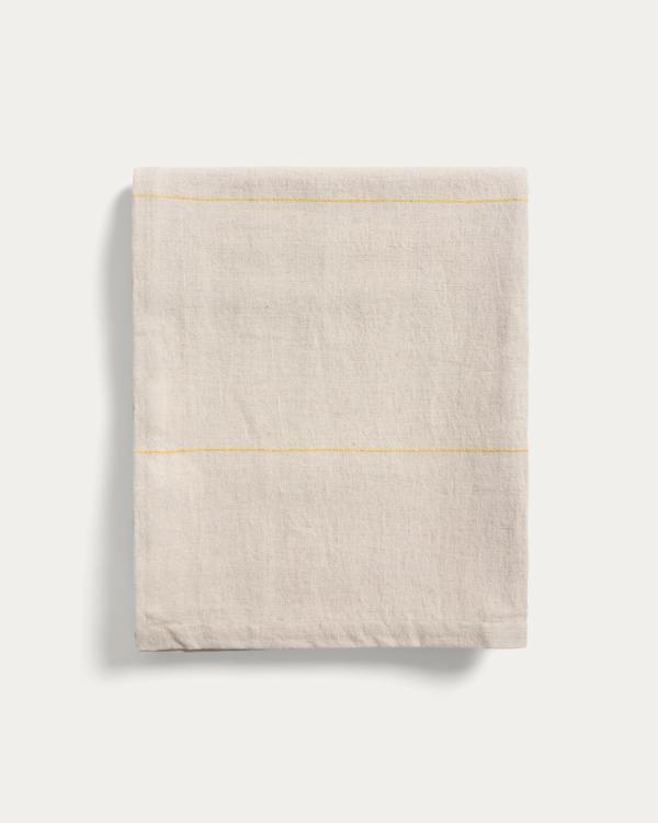 Ulaen beige cotton and linen tablecloth with yellow stripes 170 x 250cm