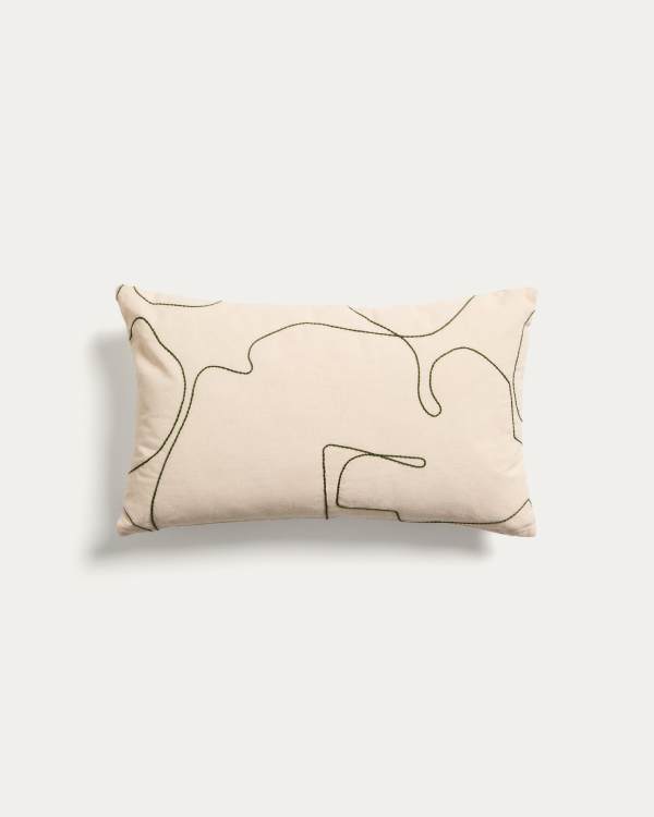 Dibel ecru cotton cushion cover with green embroidery detail 30 x 50cm