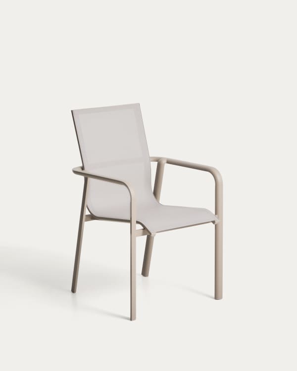 Canea stackable chair in beige texteline and taupe aluminium