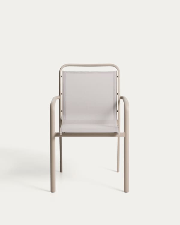 Luri stackable chair in taupe aluminium and beige texteline