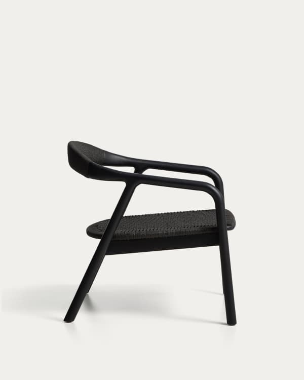 Derile armchair in solid oak wood with black finish and black paper rope FSC 100%.