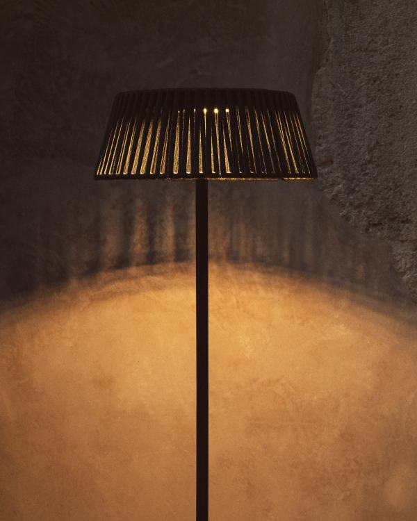 Aldet outdoor solar floor lamp in green flat rope cord with metal base Ø46cm