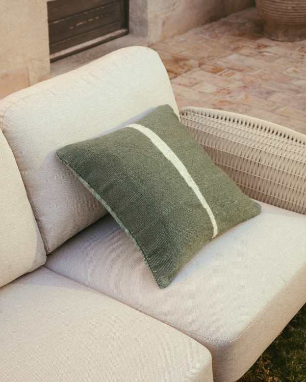 Daila green 100% PET jacquard cushion cover with Ikat graphic 50 x 50cm