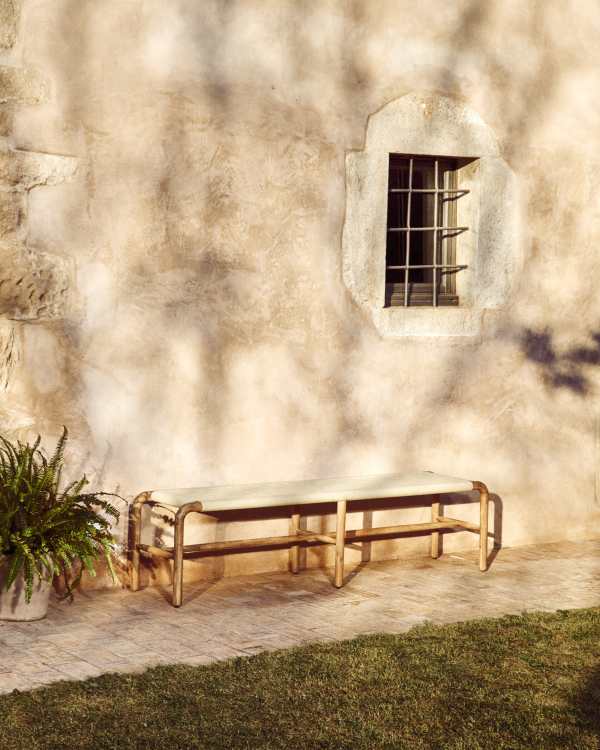 Alipa bench in FSC 100% solid acacia wood and ecru rope cord 200 cm