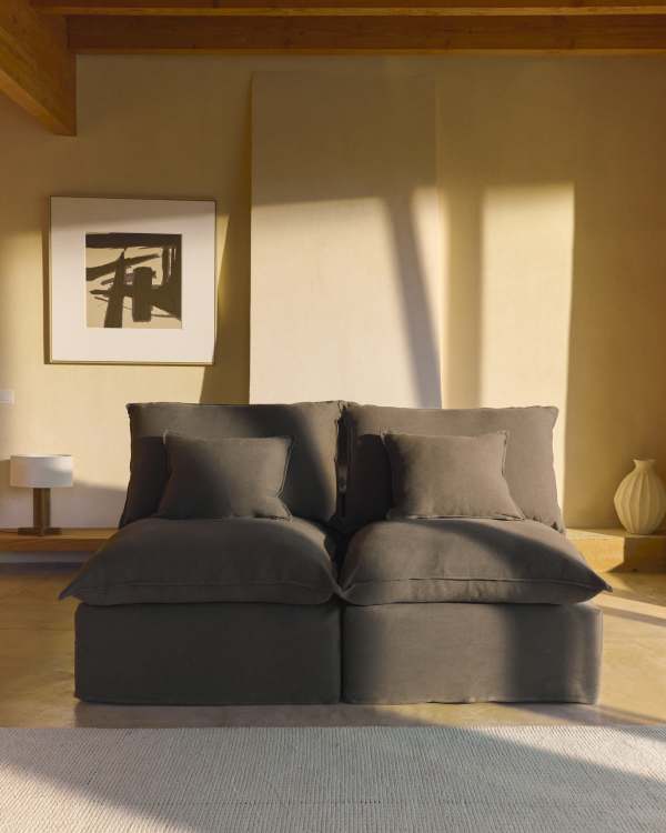 Anarela taupe linen 2-seater modular sofa with removable cover 180cm FSC Mix Credit