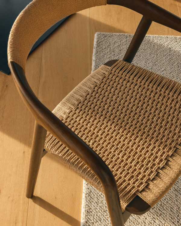 Derile chair in solid oak wood with walnut finish and beige paper rope cord FSC 100%
