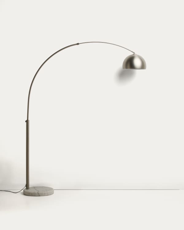 Madali floor lamp in steel with brushed silver finish and white marble