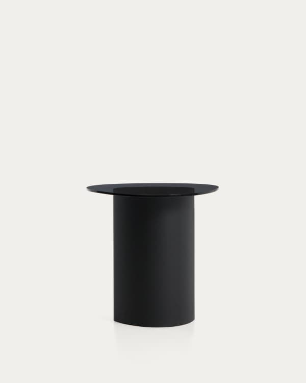 Olir side table in tempered glass and black steel 48 x 46,8 cm