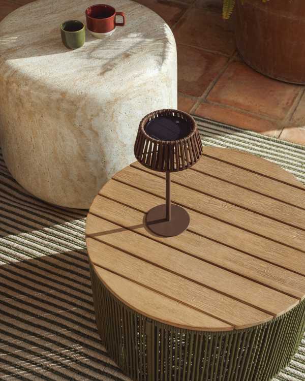 Dandara coffee table in steel, green rope cord and solid acacia wood Ø70cm FSC 100%