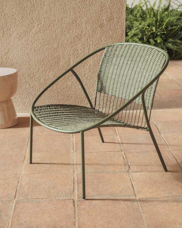 Atrani stackable armchair in galvanized steel and green rope