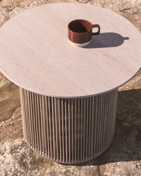 Orosei outdoor side table in aluminium and ecru rope cord Ø 55cm
