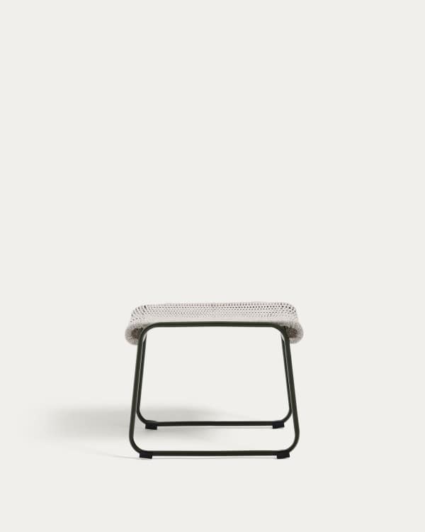 Maurina footrest in green galvanised steel and ecru and grey rope cord 58 x 52.5cm