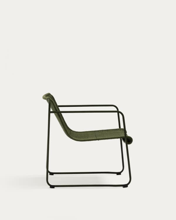 Maurina stackable armchair in green galvanised steel and green rope cord