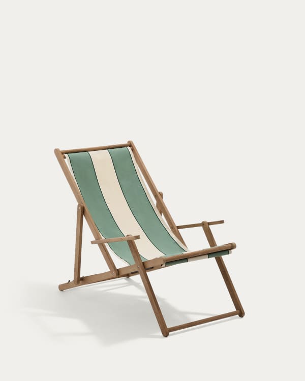 Vilara green and beige striped outdoor folding deck chair made of FSC 100% solid acacia wood