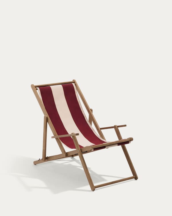 Vilara burgundy and beige striped outdoor folding deck chair made of FSC 100% solid acacia wood