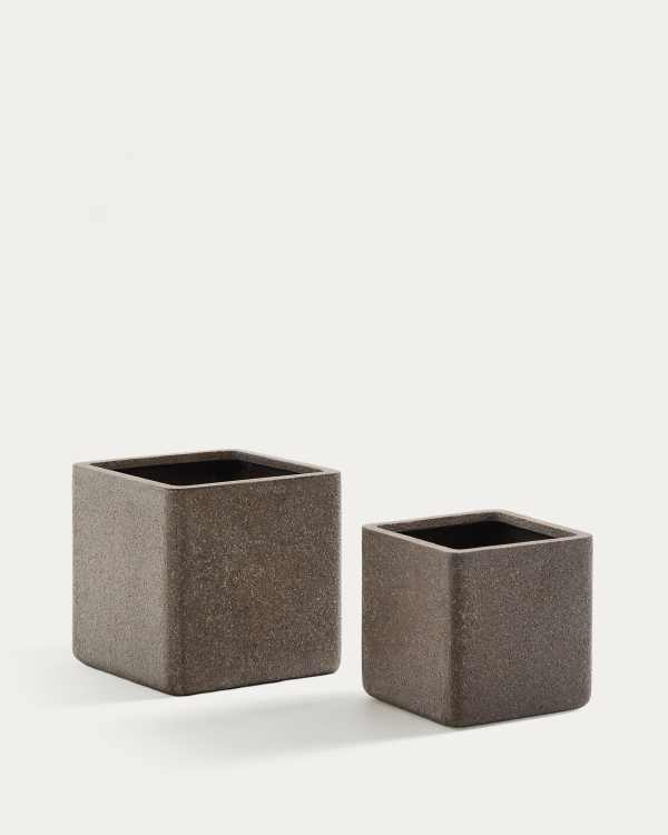 Set of 2 Minoa planters with brown stone effect 44 x 44 cm