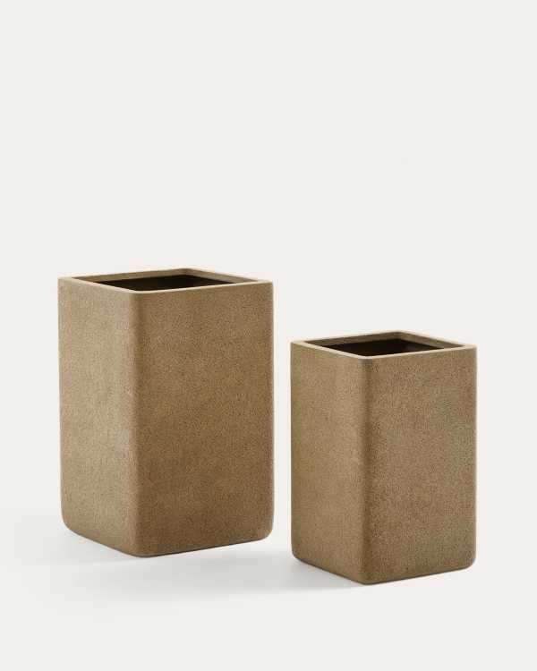 Set of 2 Minoa tall planters with mustard stone effect 44 x 44 cm