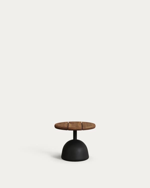 Saura coffee table with acacia top in walnut finish and black cement base Ø43x35cm