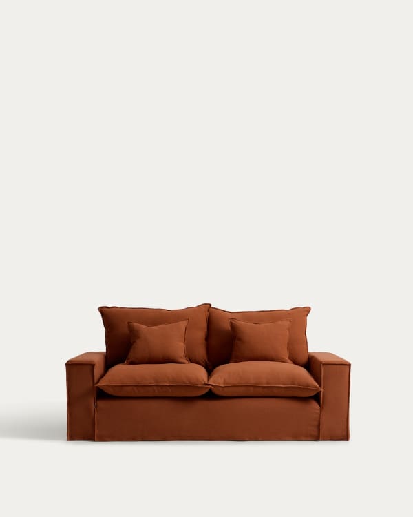Anarela 100% terracotta linen 3-seater modular sofa with removable
