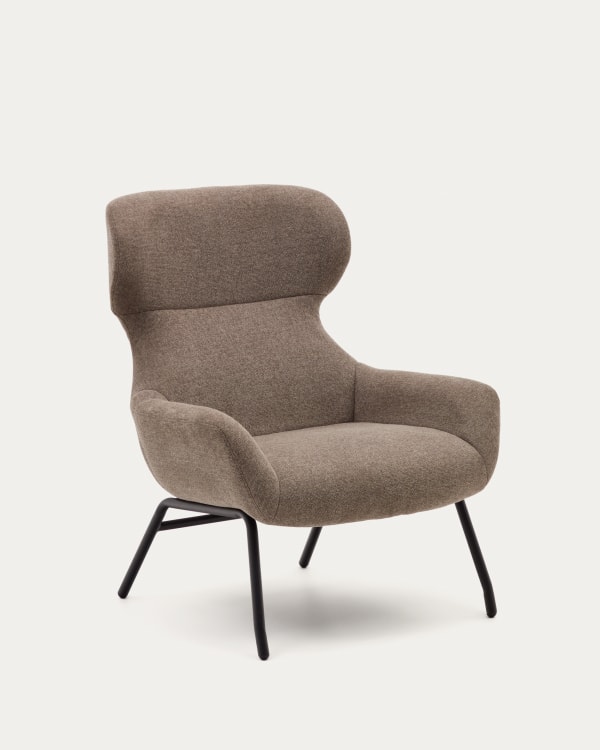 Belina chenille armchair in light brown and steel with black finish FSC 100%