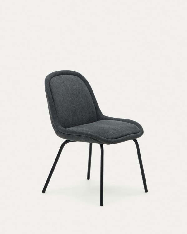 Aimin chair in grey chenille and steel legs with a matte black painted finish