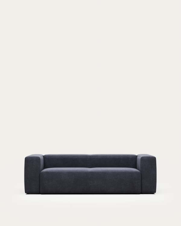 Blok fire-retardant 3-seater sofa in blue chenille 240cm