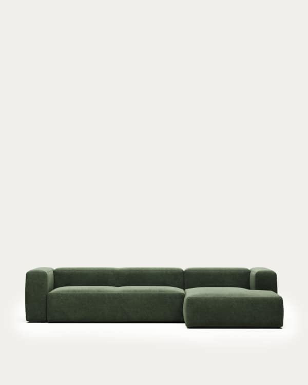 Divano Blok 4 posti con chaise longue destra ignifugo in ciniglia verde 330 cm