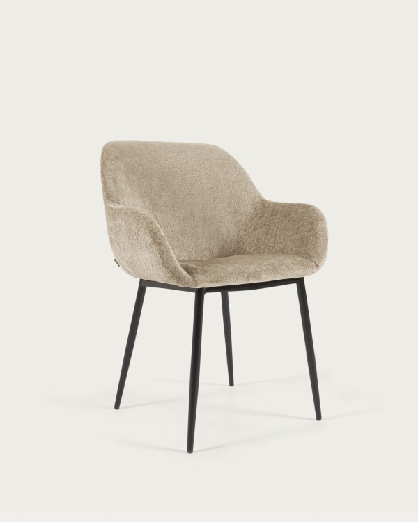 Konna chair in beige chenille with steel legs and painted black finish