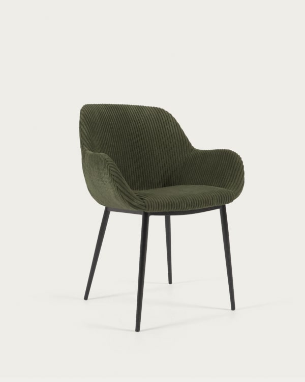 Konna chair in dark green wide seam corduroy with steel legs and black painted finish