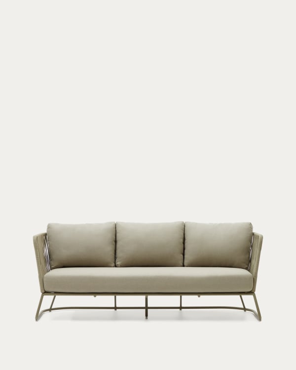 Saconca 3-seater outdoor sofa made of cord and green galvanised steel, 189 cm