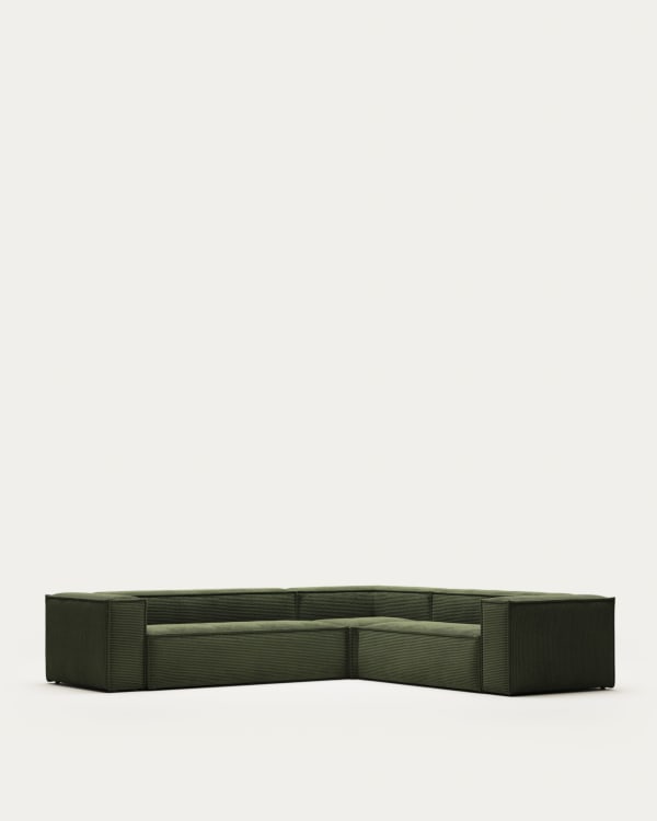 Divano ad angolo Blok 5 posti in velluto a coste spesso verde 320 x 290 cm/290 x 320 cm FSC Mix Credit