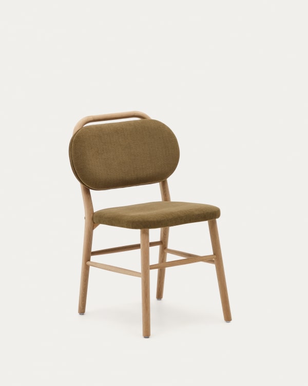 Helda chair in green chenille and solid oak wood FSC Mix Credit