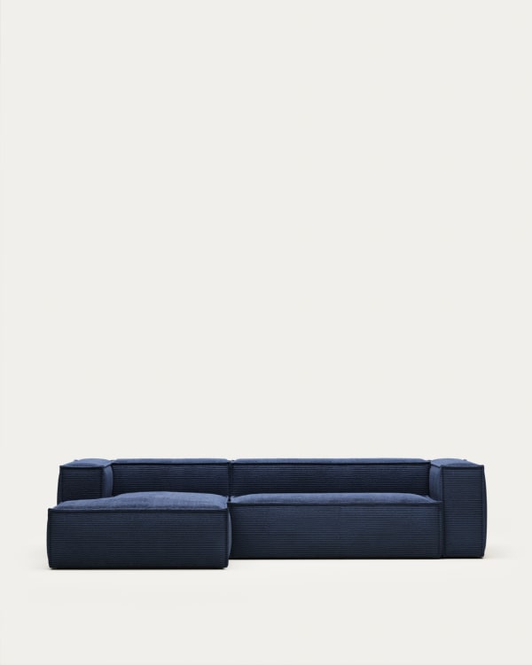 Blok 3 seater sofa with left side chaise longue in blue corduroy, 300 cm FSC Mix Credit FR