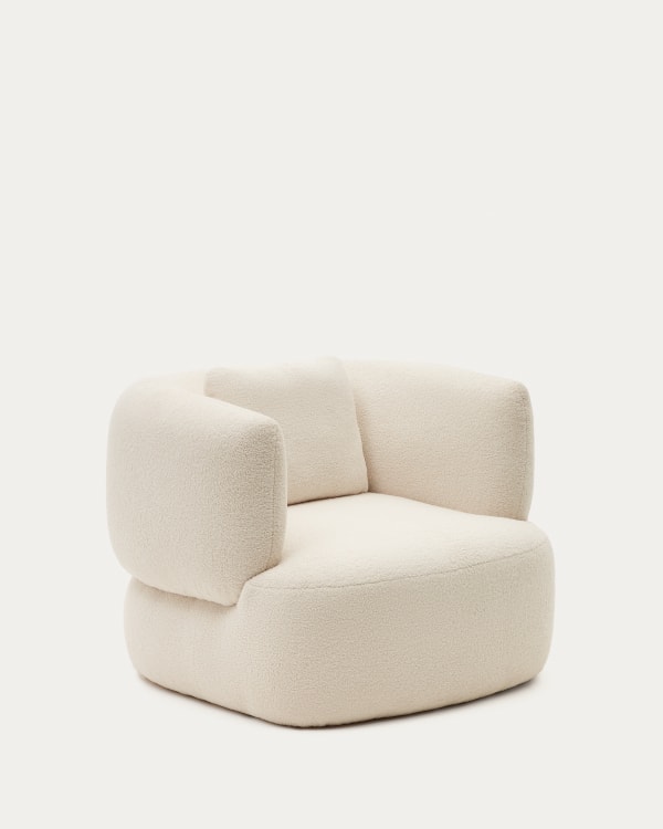 Martina swivel armchair in ecru bouclé with cushion