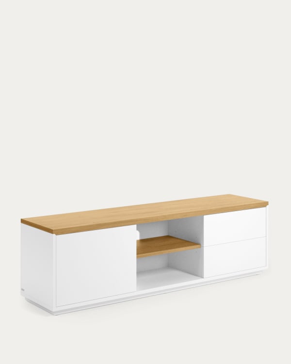 Szafka RTV Abilen 1 drzwi i 2 szuflady fornir dębowy biały lakier 150 x 44 cm FSC 100%