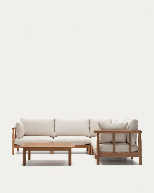 Sacova Set aus 5-Sitzer-Ecksofa und Couchtisch massives Eukalyptusholz FSC 100%