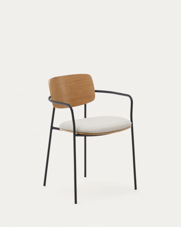 Maureen stackable chair in poplar plywood with light tone finish and black metal legs, 100% FSC.