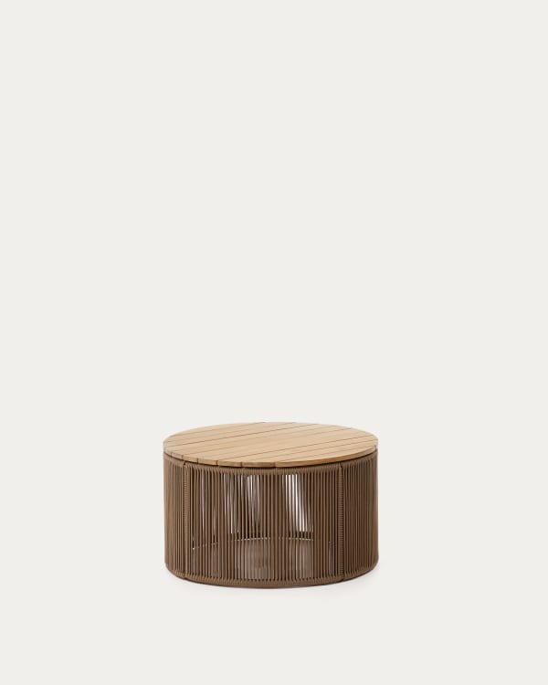 Dandara coffee table made of steel, beige cord and solid acacia wood, Ø70 cm FSC 100%