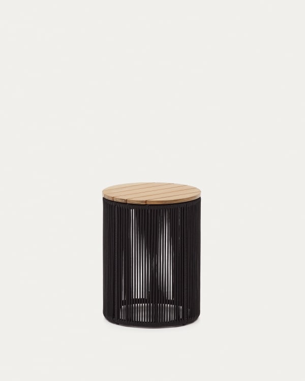 Dandara side table made of steel, black cord and solid acacia wood, Ø40 cm FSC 100%