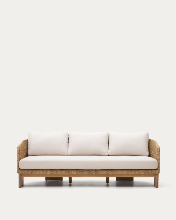 Xoriguer 3-seater sofa in synthetic rattan and solid eucalyptus wood, 223 cm FSC 100%