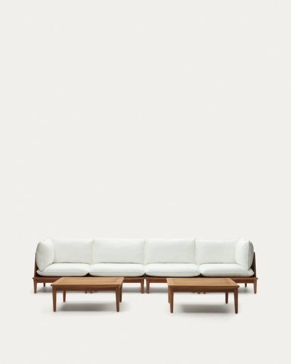 Portitxol modulares Set 2 Ecksessel, 2 Sessel und 2 Couchtische aus massivem Teakholz
