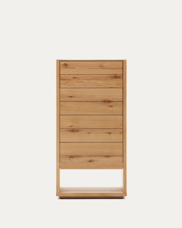 Alguema chest of drawers with 4 drawers in oak wood veneer with natural finish, 60 x 120 cm