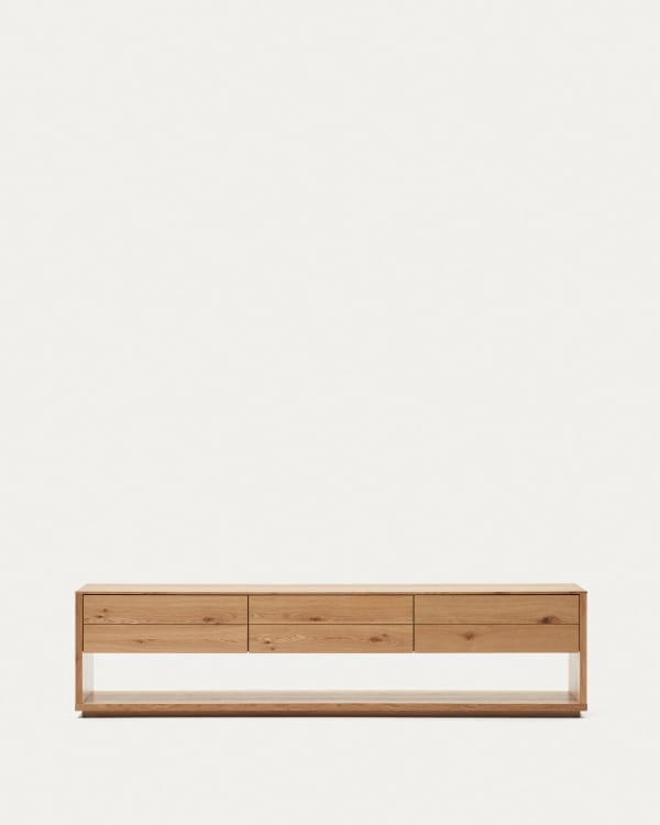 Alguema TV stand with 3 drawers in oak veneer with natural finish, 200 x 51 cm