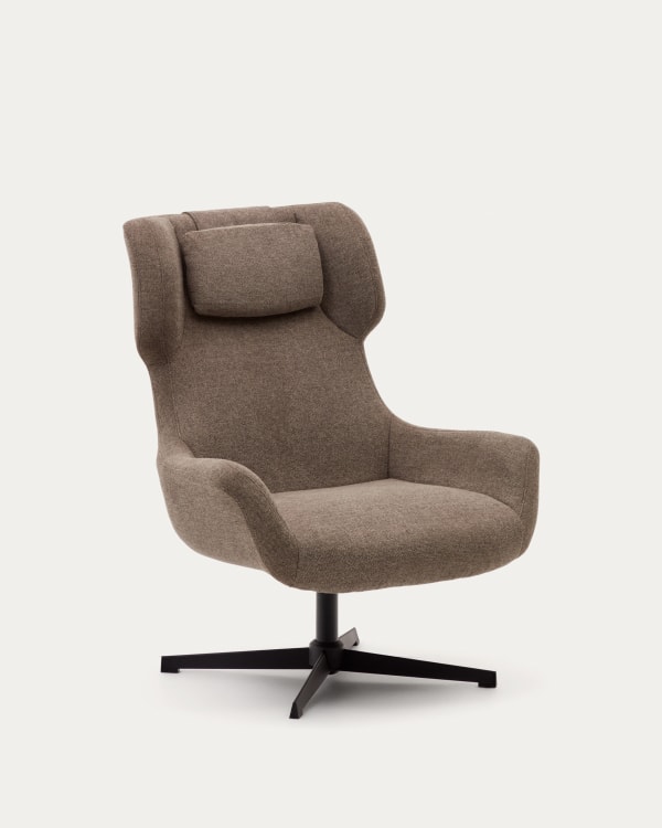 Zalina swivel armchair in light brown chenille and steel with black finish FSC 100%